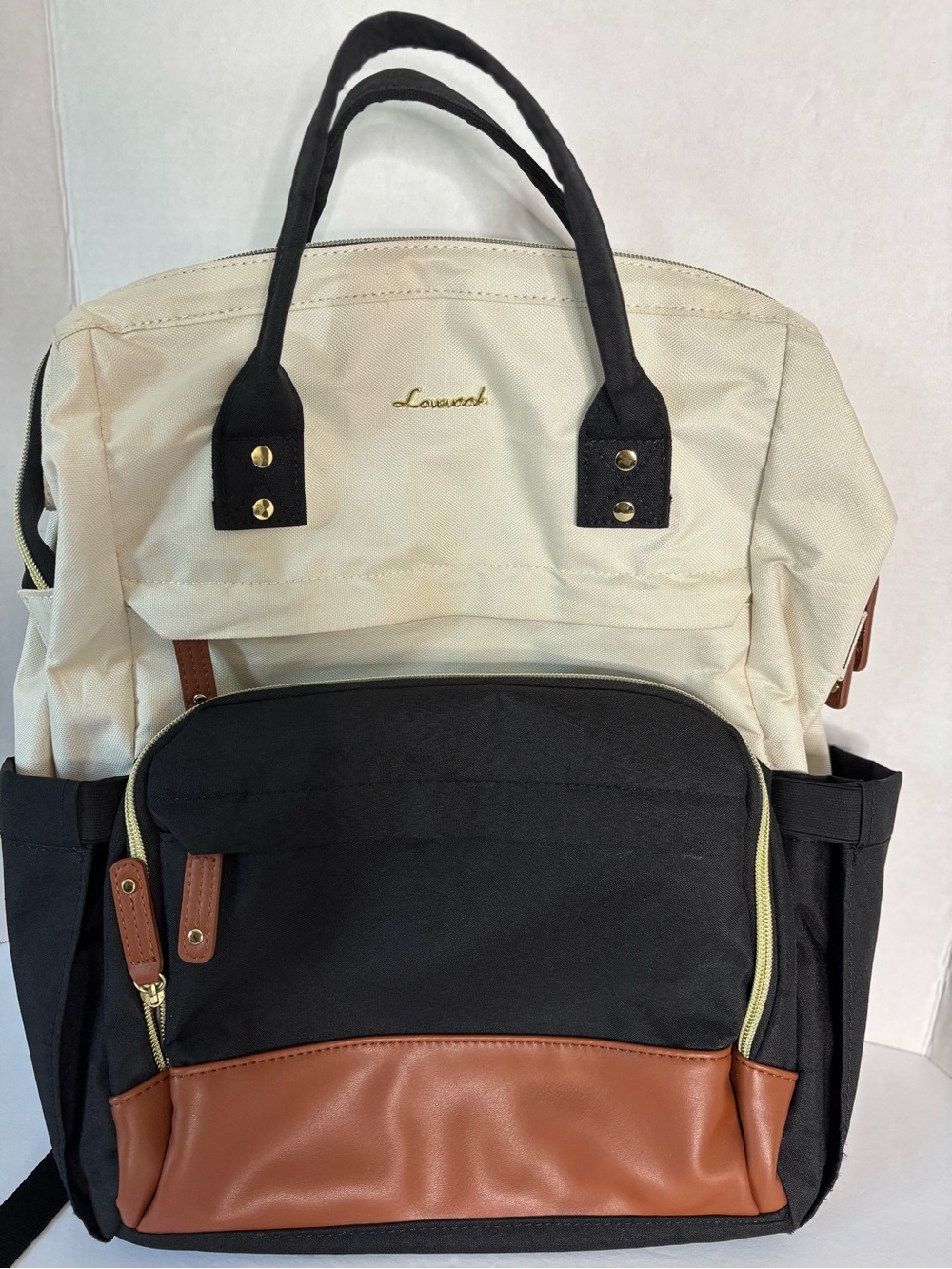 Lovevook Two-Tone Canvas Backpack - Black & Cream with Charging Port - Picture 13 of 13